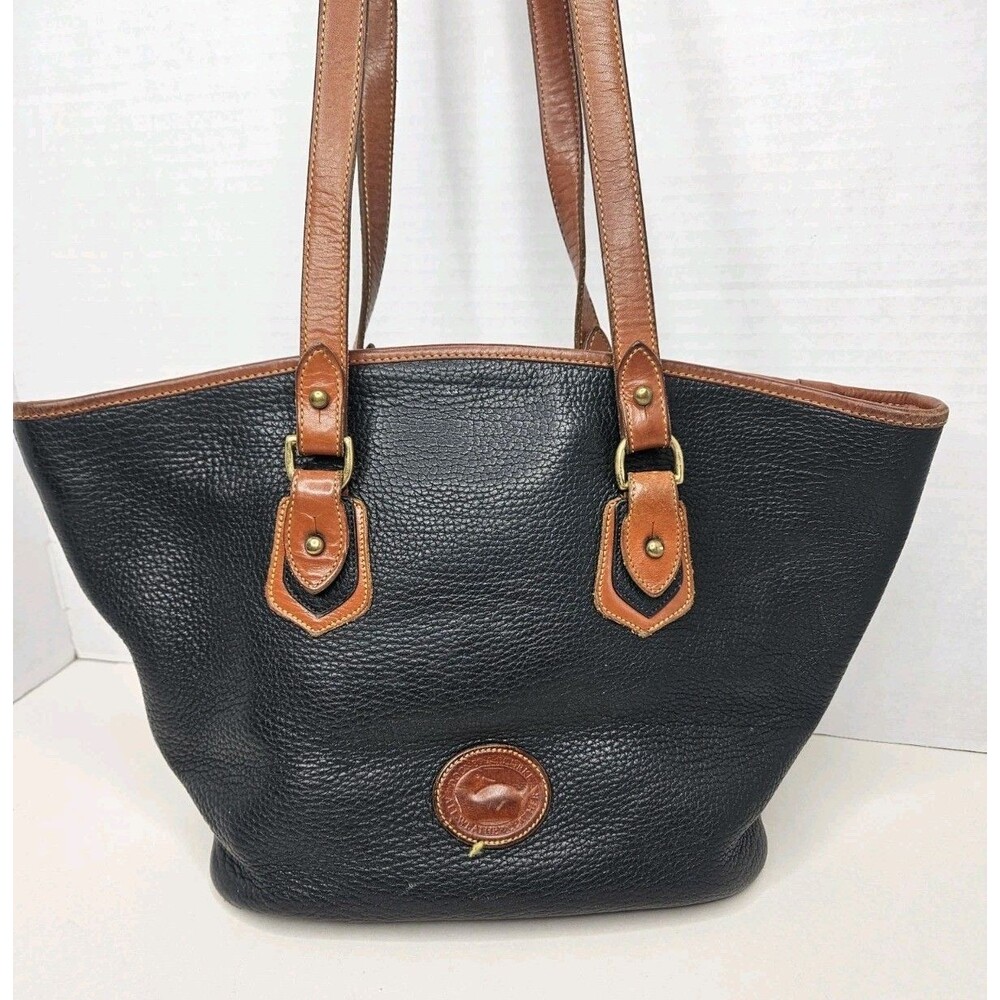 Vintage Dooney & Bourke AWL Navy Blue Pebble Leather Medium Shoulder Tote Bag